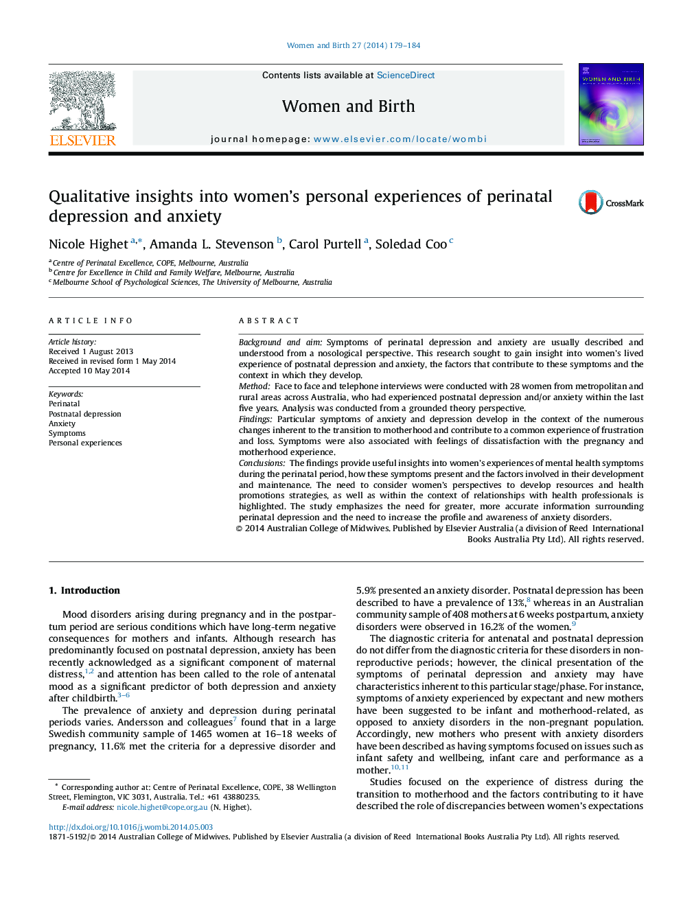 Qualitative insights into women's personal experiences of perinatal depression and anxiety