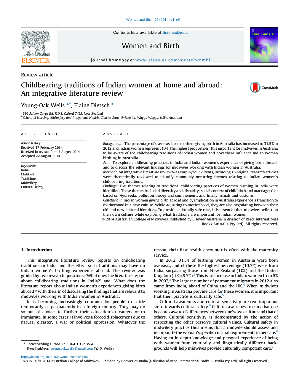 Childbearing traditions of Indian women at home and abroad: An integrative literature review