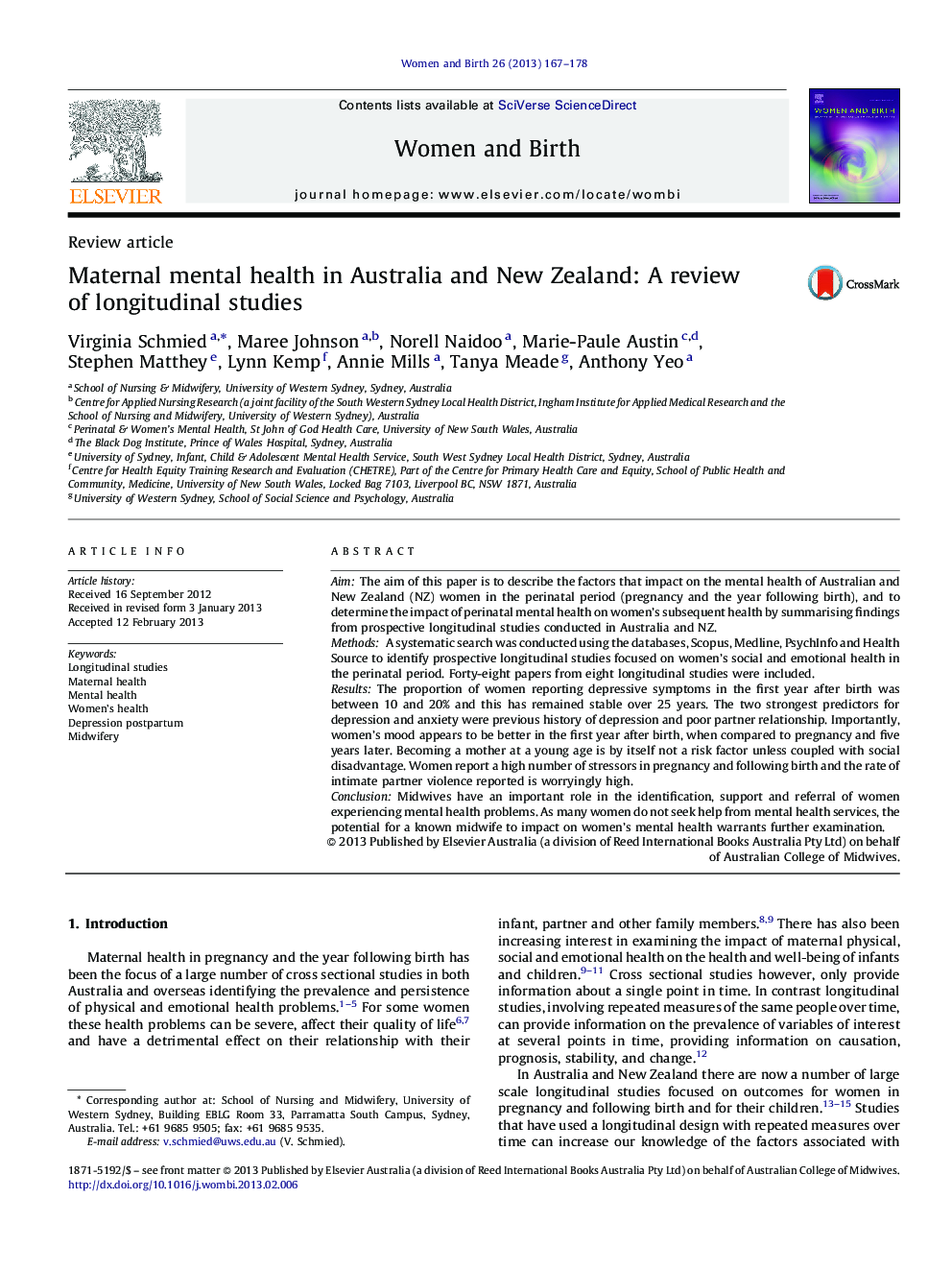 Maternal mental health in Australia and New Zealand: A review of longitudinal studies