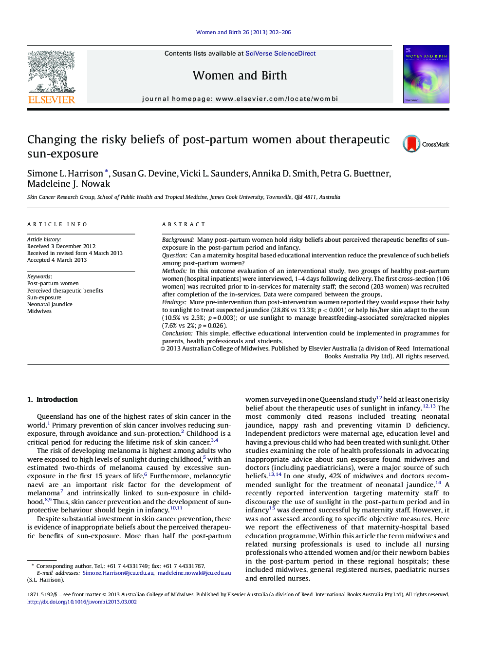 Changing the risky beliefs of post-partum women about therapeutic sun-exposure