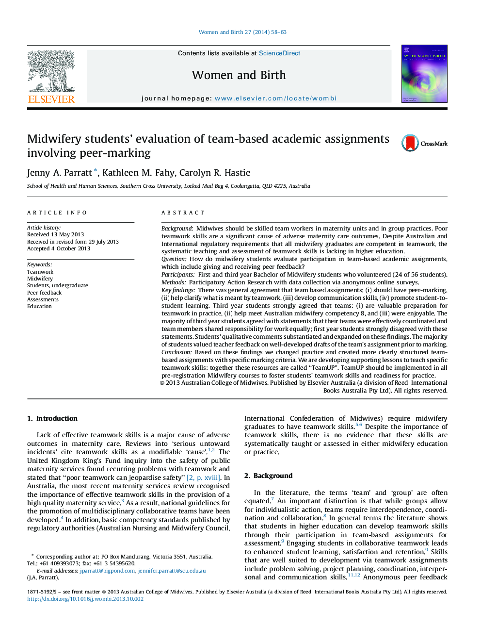 Midwifery students’ evaluation of team-based academic assignments involving peer-marking