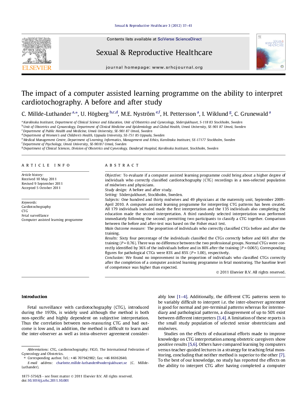 The impact of a computer assisted learning programme on the ability to interpret cardiotochography. A before and after study