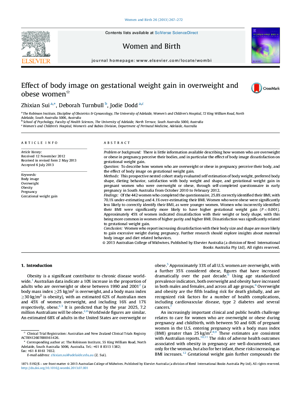 Effect of body image on gestational weight gain in overweight and obese women 