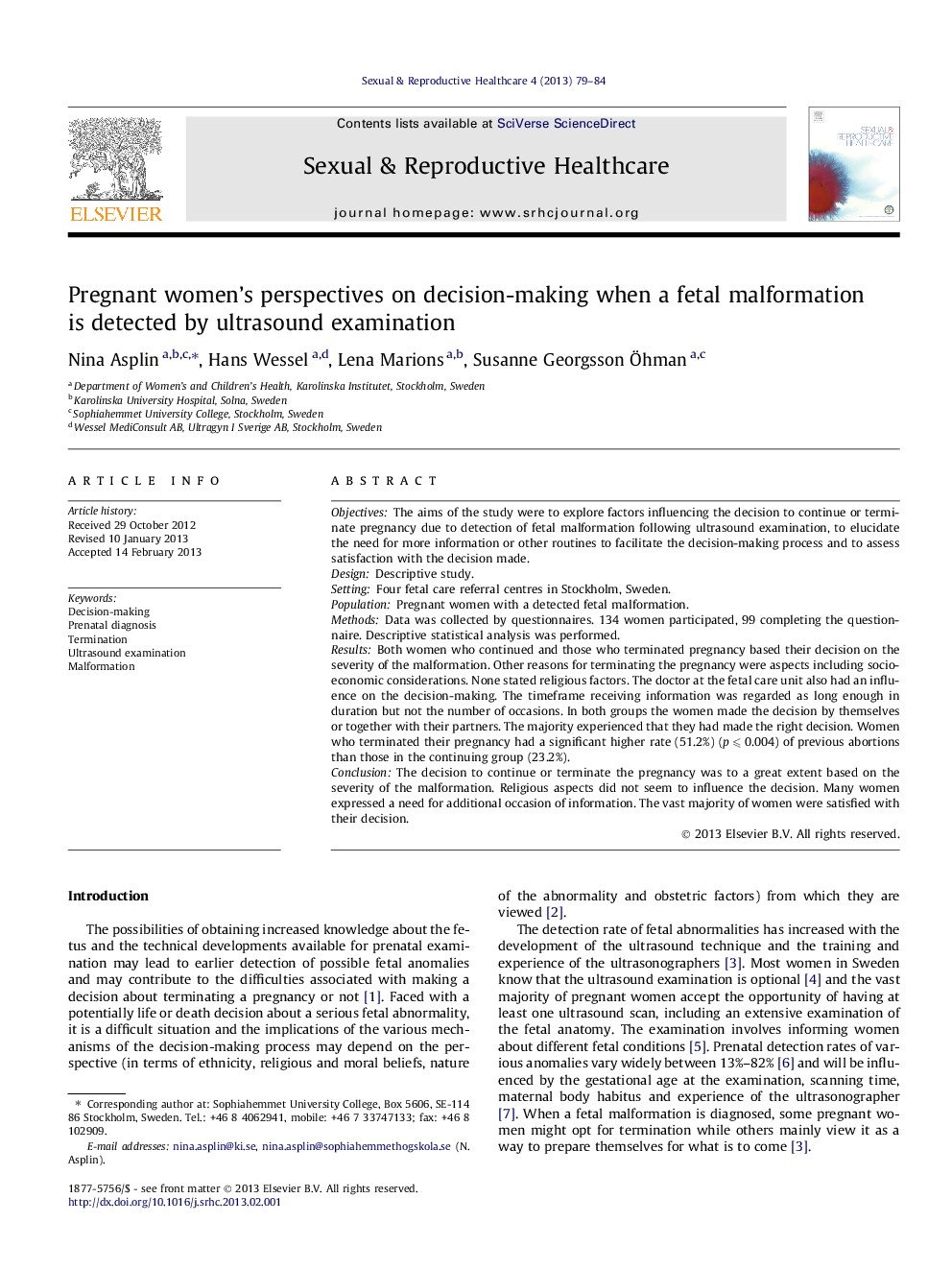 Pregnant women’s perspectives on decision-making when a fetal malformation is detected by ultrasound examination