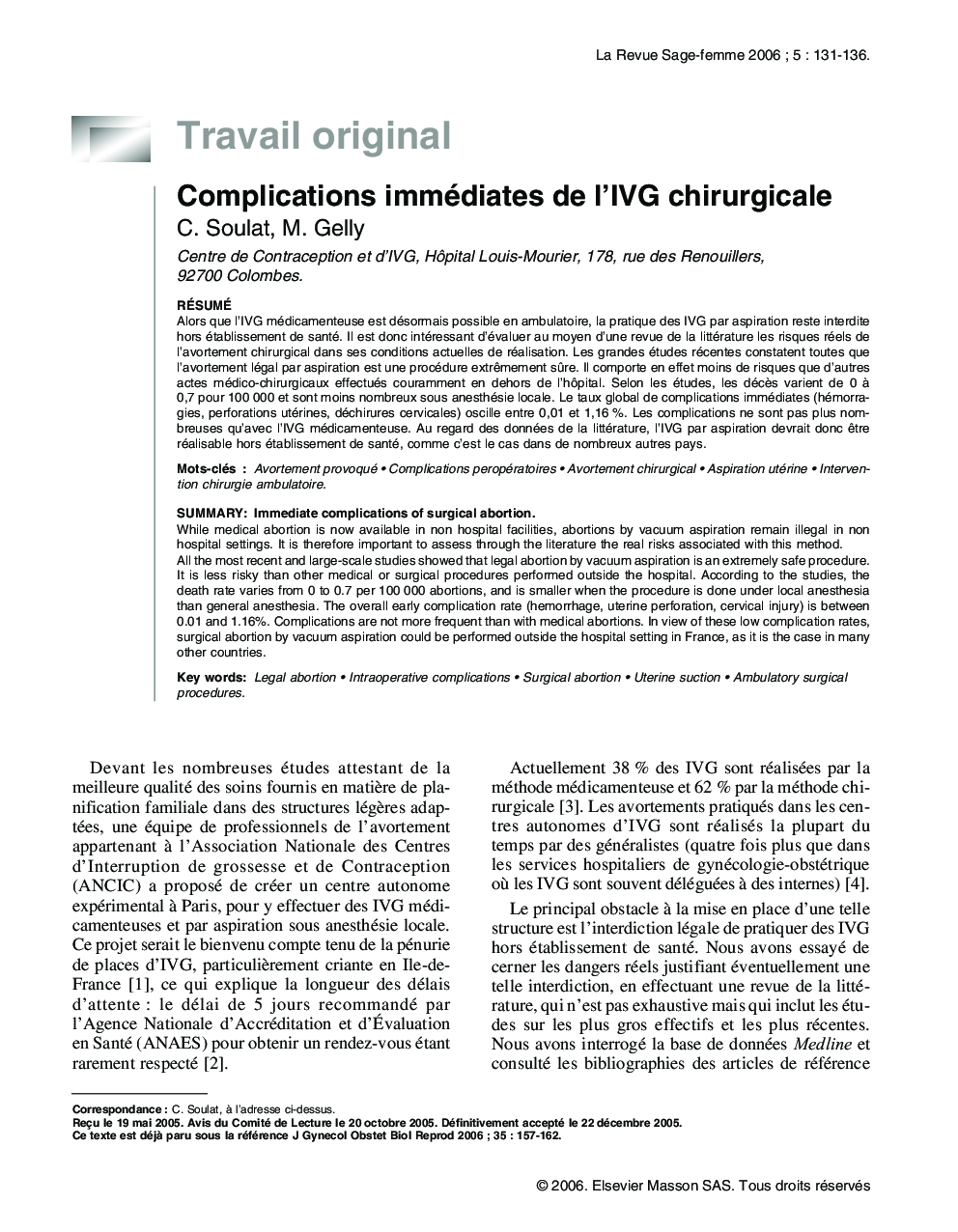 Complications immédiates de l'IVG chirurgicale