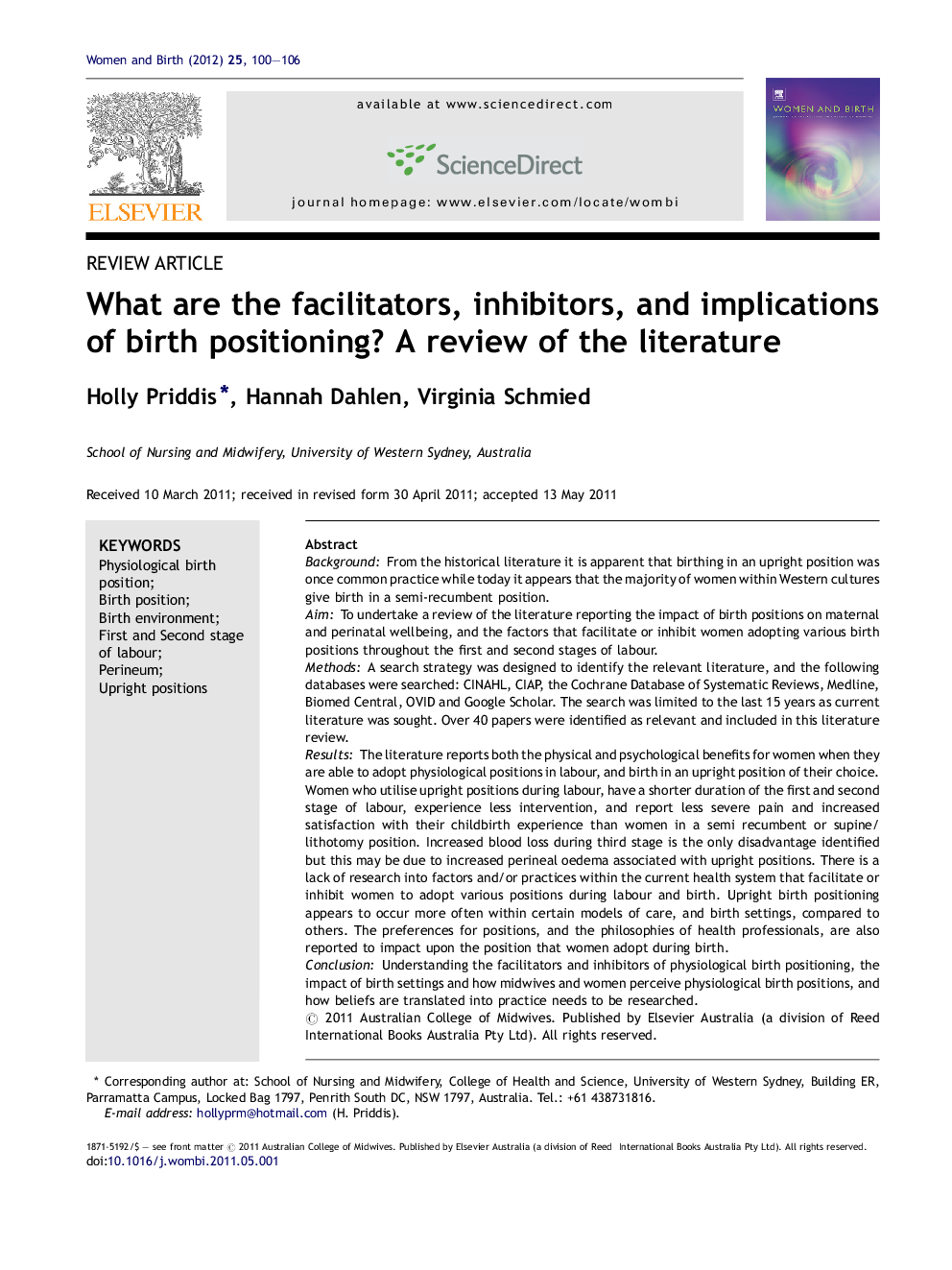 What are the facilitators, inhibitors, and implications of birth positioning? A review of the literature