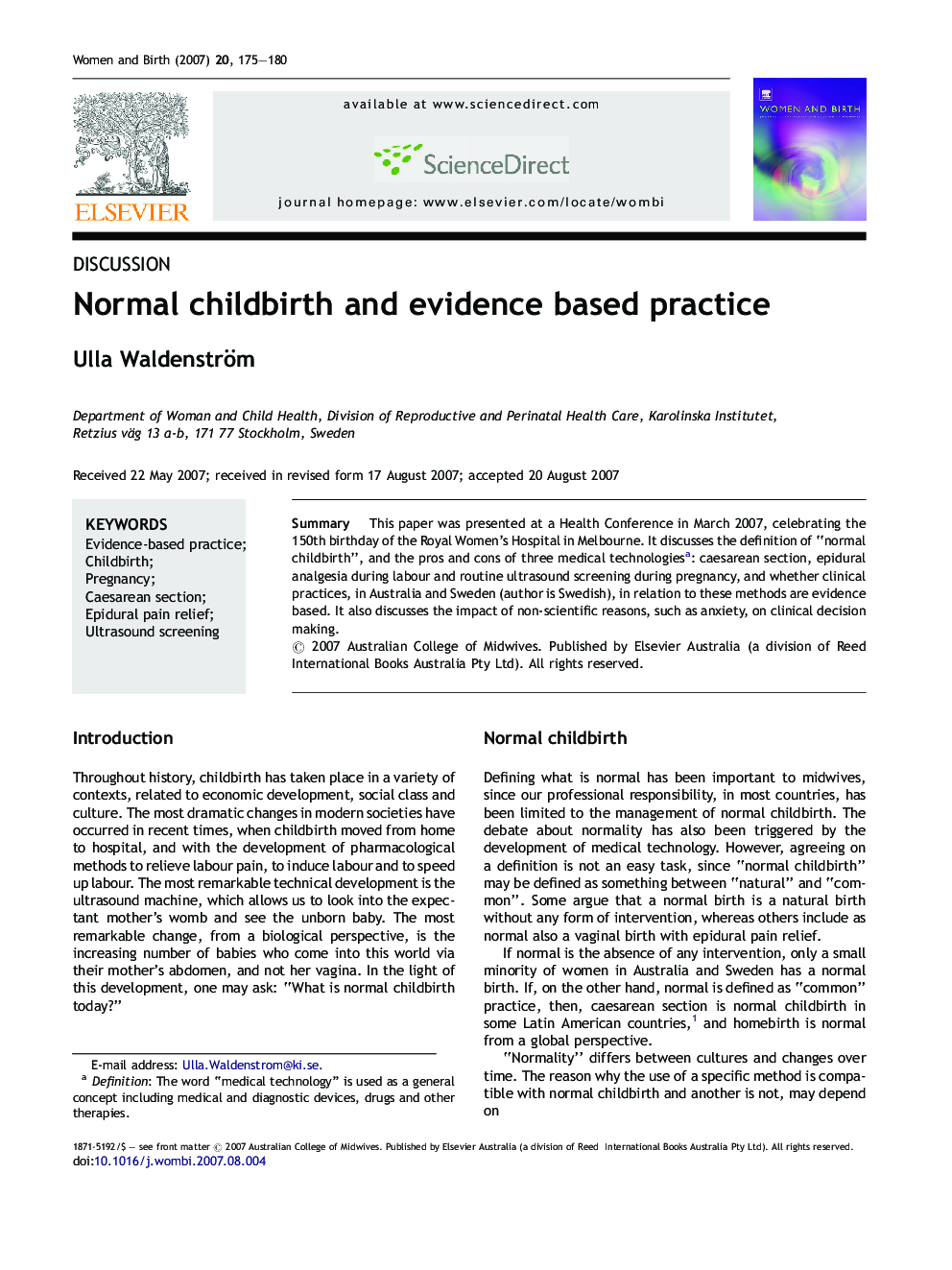 Normal childbirth and evidence based practice