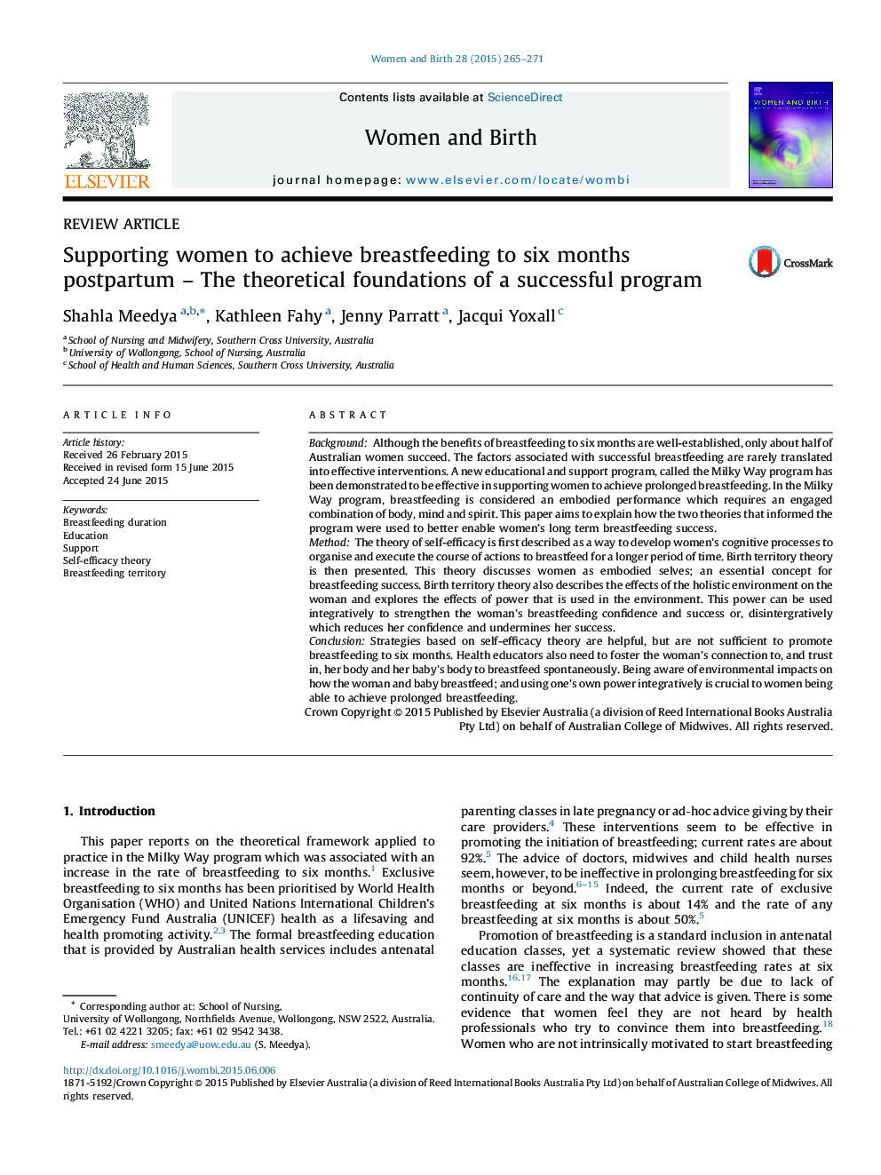 Supporting women to achieve breastfeeding to six months postpartum – The theoretical foundations of a successful program