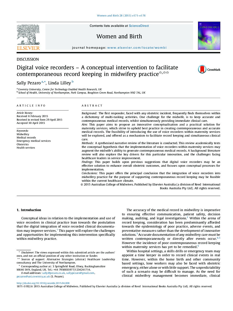 Digital voice recorders - A conceptual intervention to facilitate contemporaneous record keeping in midwifery practice