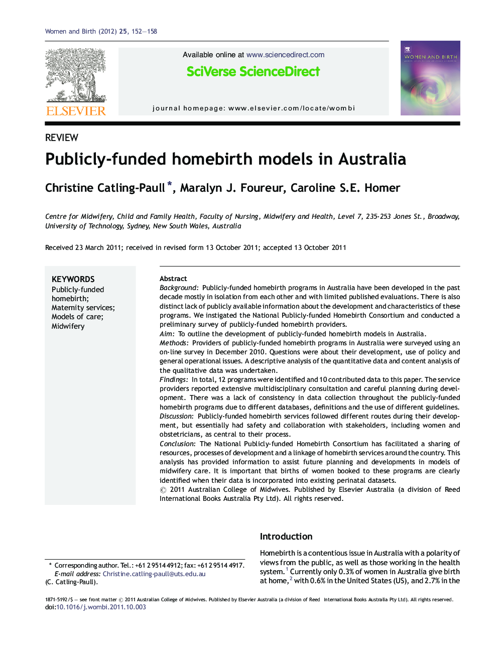 Publicly-funded homebirth models in Australia