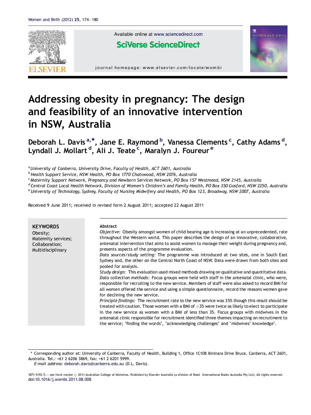 Addressing obesity in pregnancy: The design and feasibility of an innovative intervention in NSW, Australia