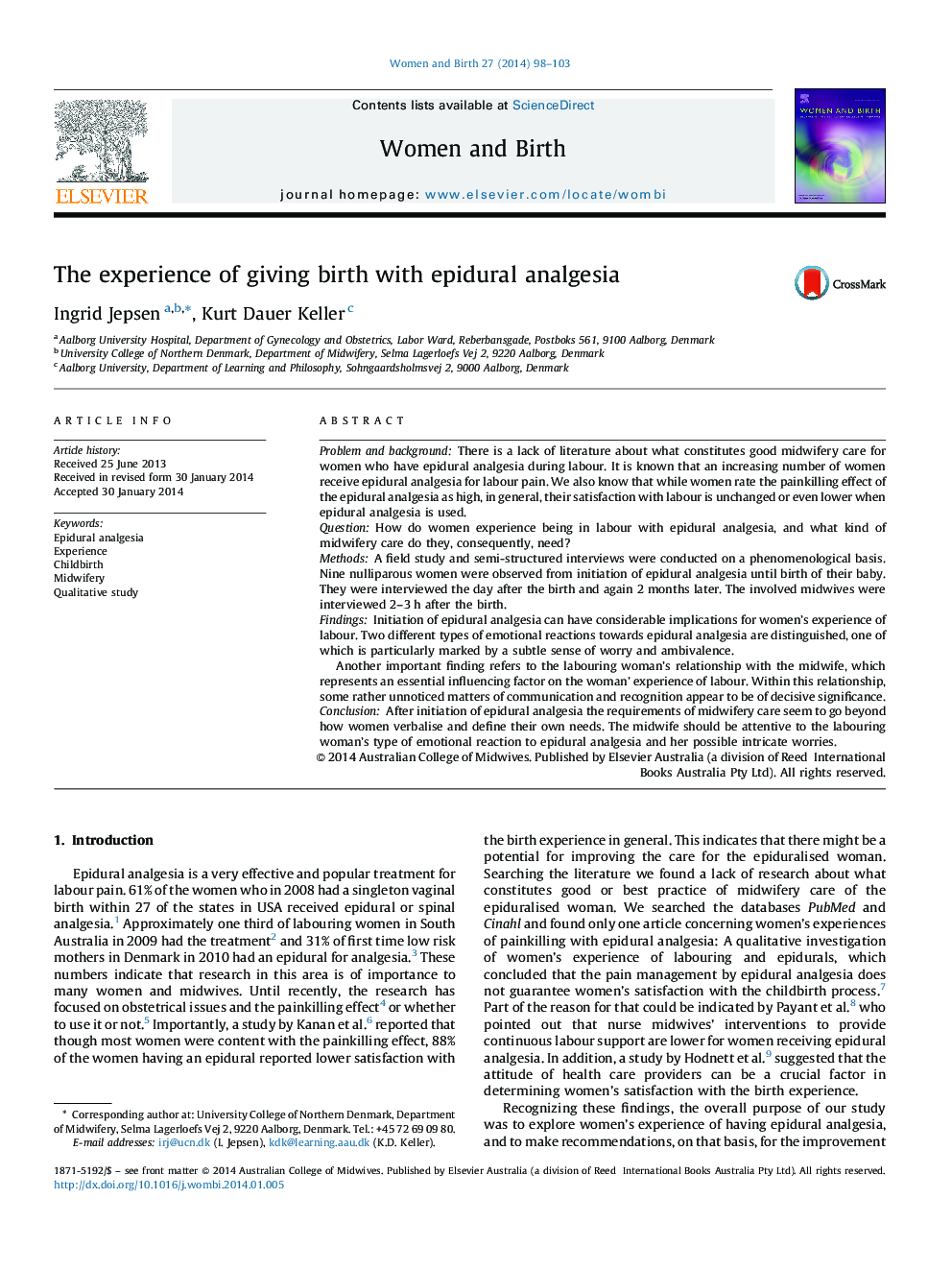 The experience of giving birth with epidural analgesia