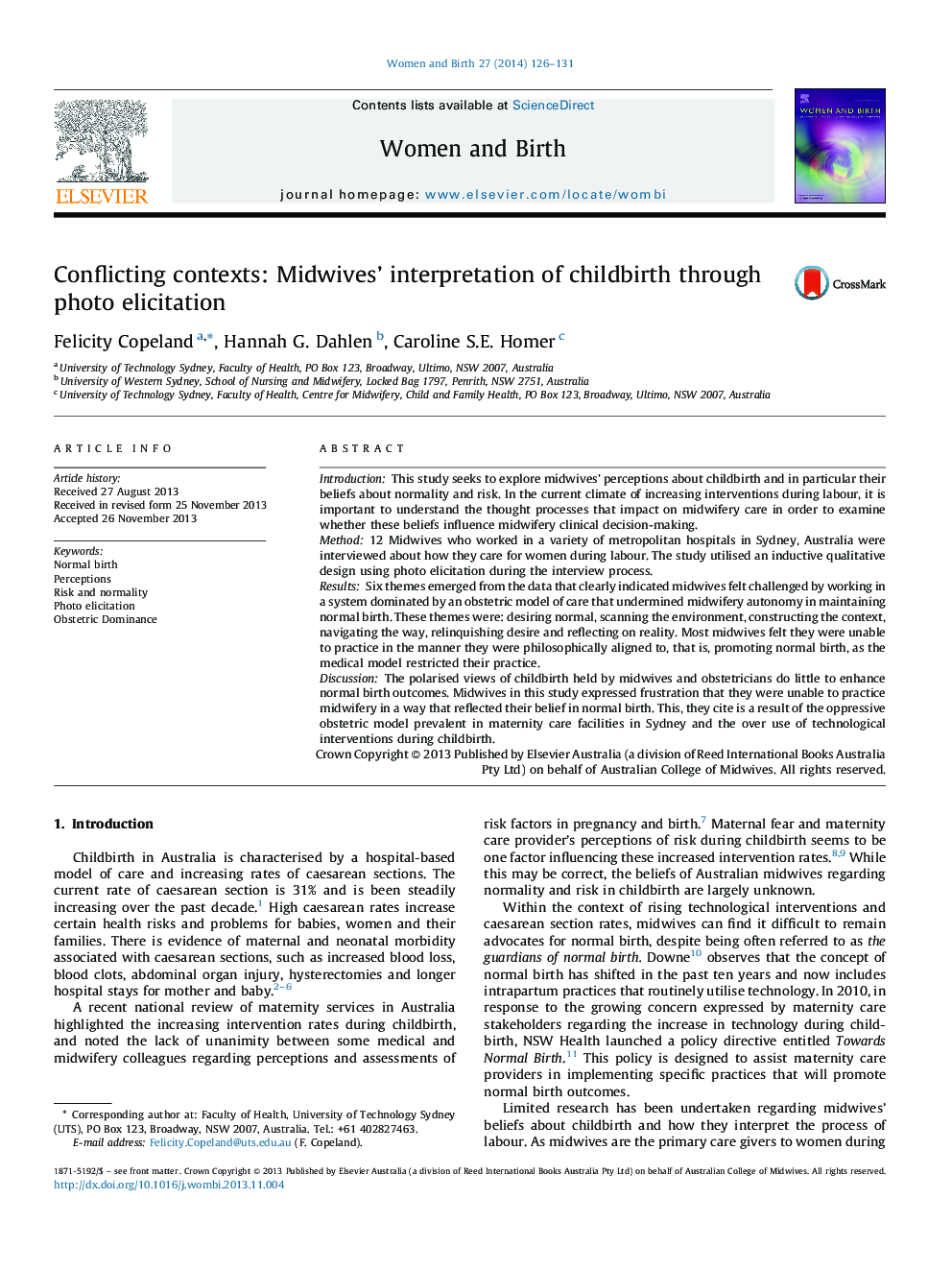 Conflicting contexts: Midwives’ interpretation of childbirth through photo elicitation