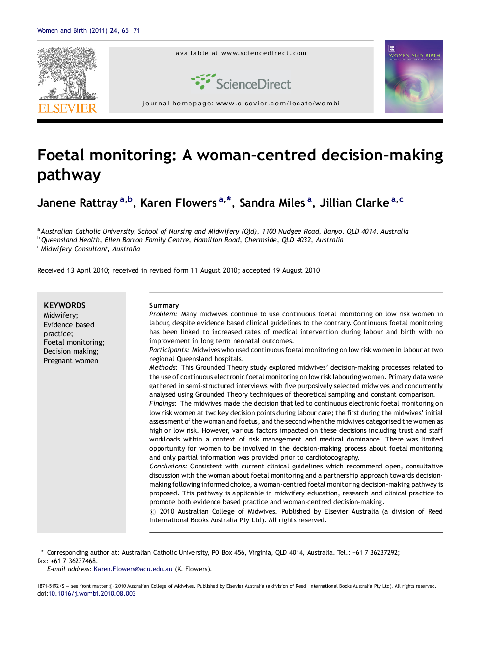 عکس صفحه اول مقاله: Foetal monitoring: A woman-centred decision-making pathway Foetal monitoring: A woman-centred decision-making pathway