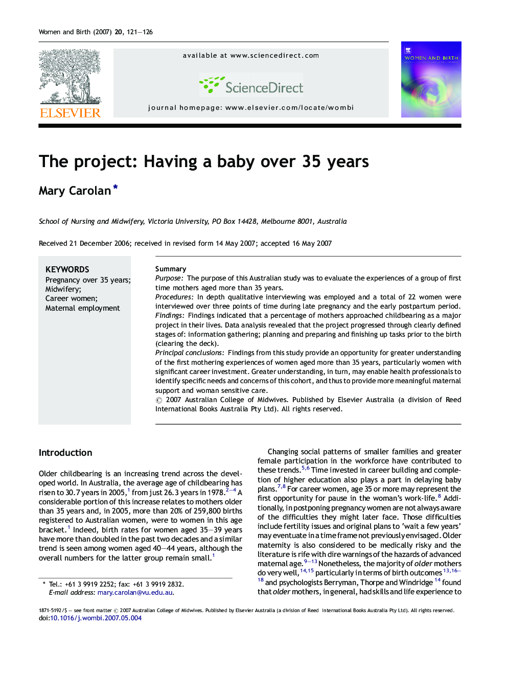 The project: Having a baby over 35 years