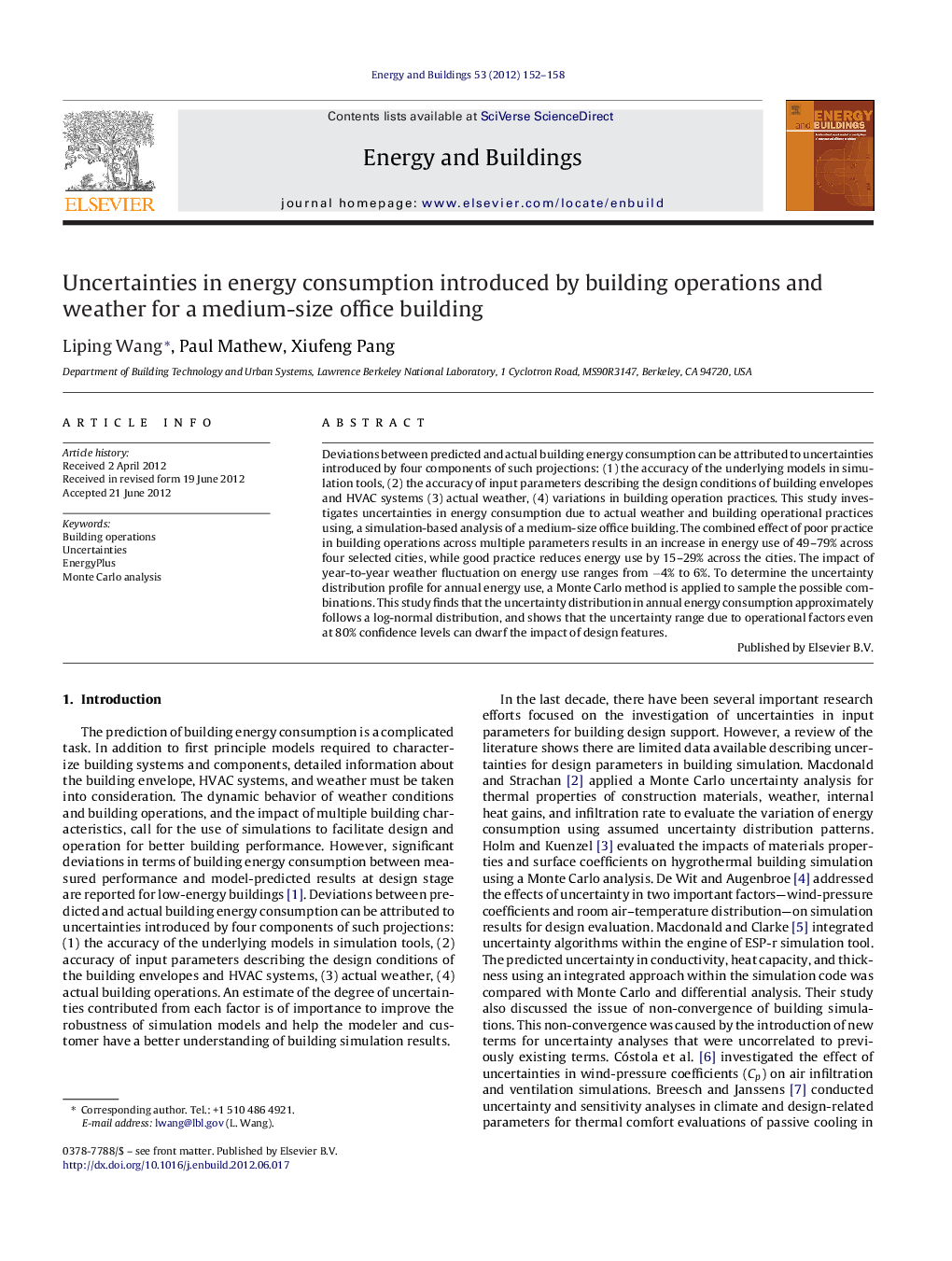 Uncertainties in energy consumption introduced by building operations and weather for a medium-size office building