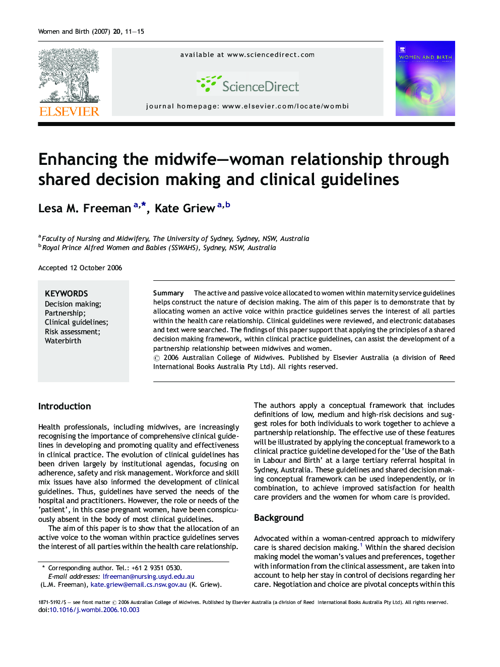 Enhancing the midwife–woman relationship through shared decision making and clinical guidelines