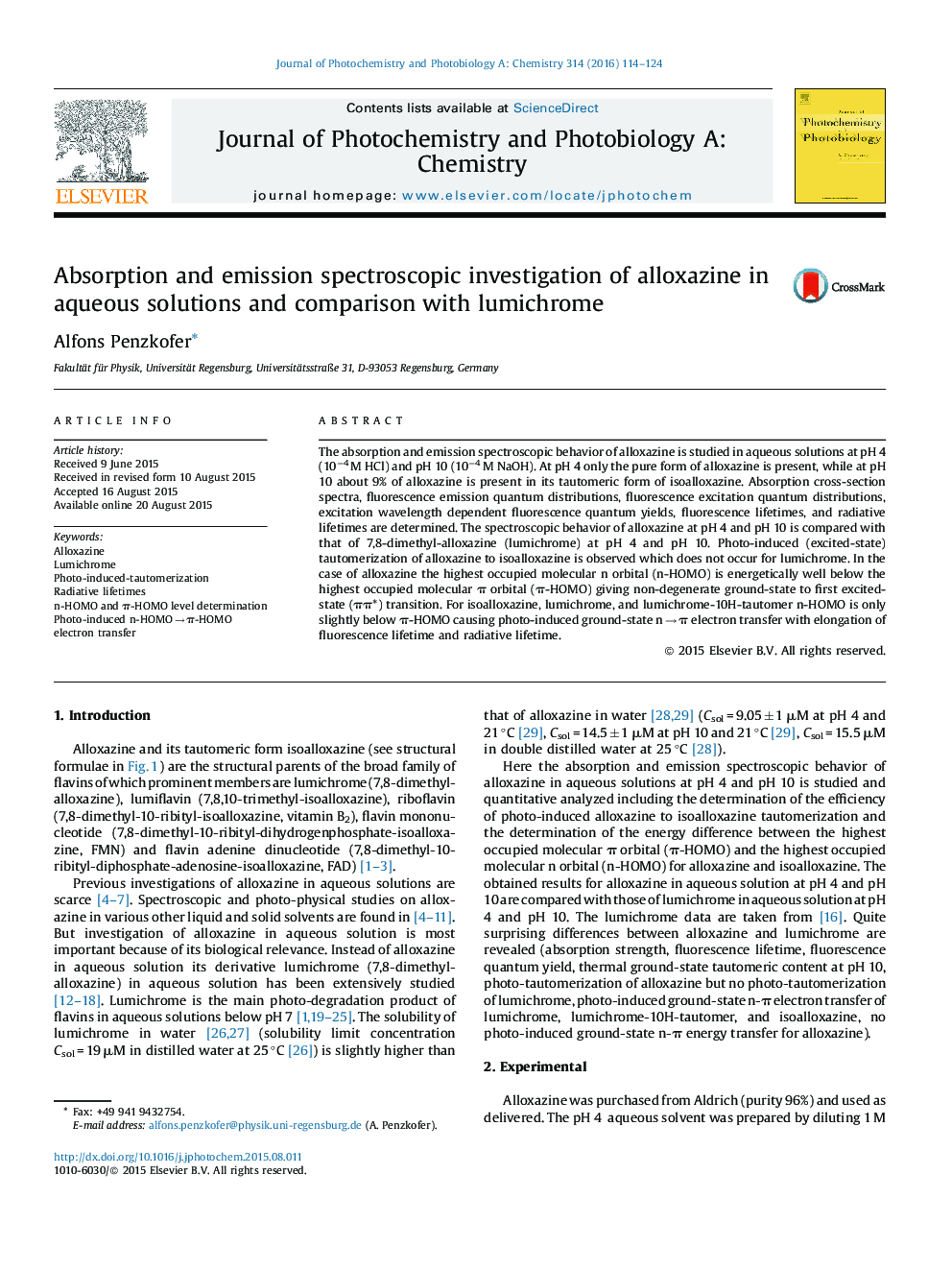 بررسی جذب و انتشار اسپکتروسکوپی آلوکسازین در محلول های آبی و مقایسه آن با لومیشرم 