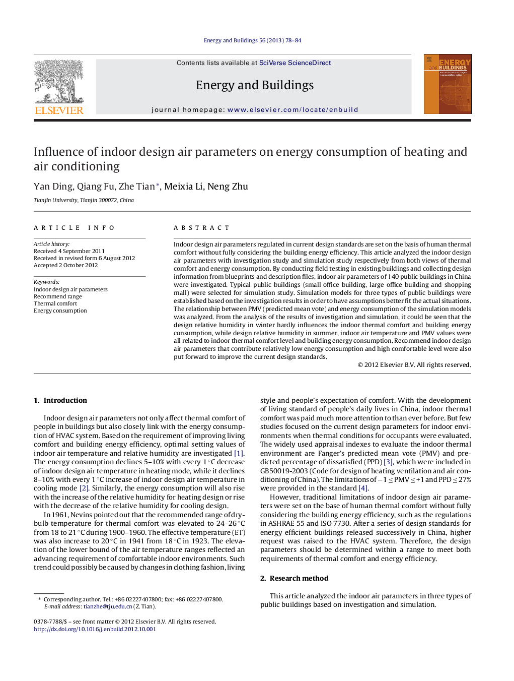 Influence of indoor design air parameters on energy consumption of heating and air conditioning