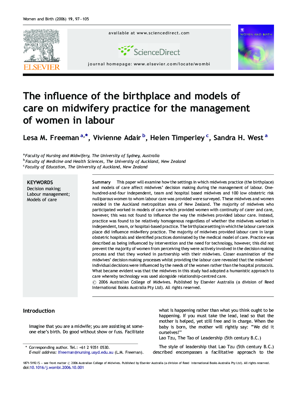 The influence of the birthplace and models of care on midwifery practice for the management of women in labour