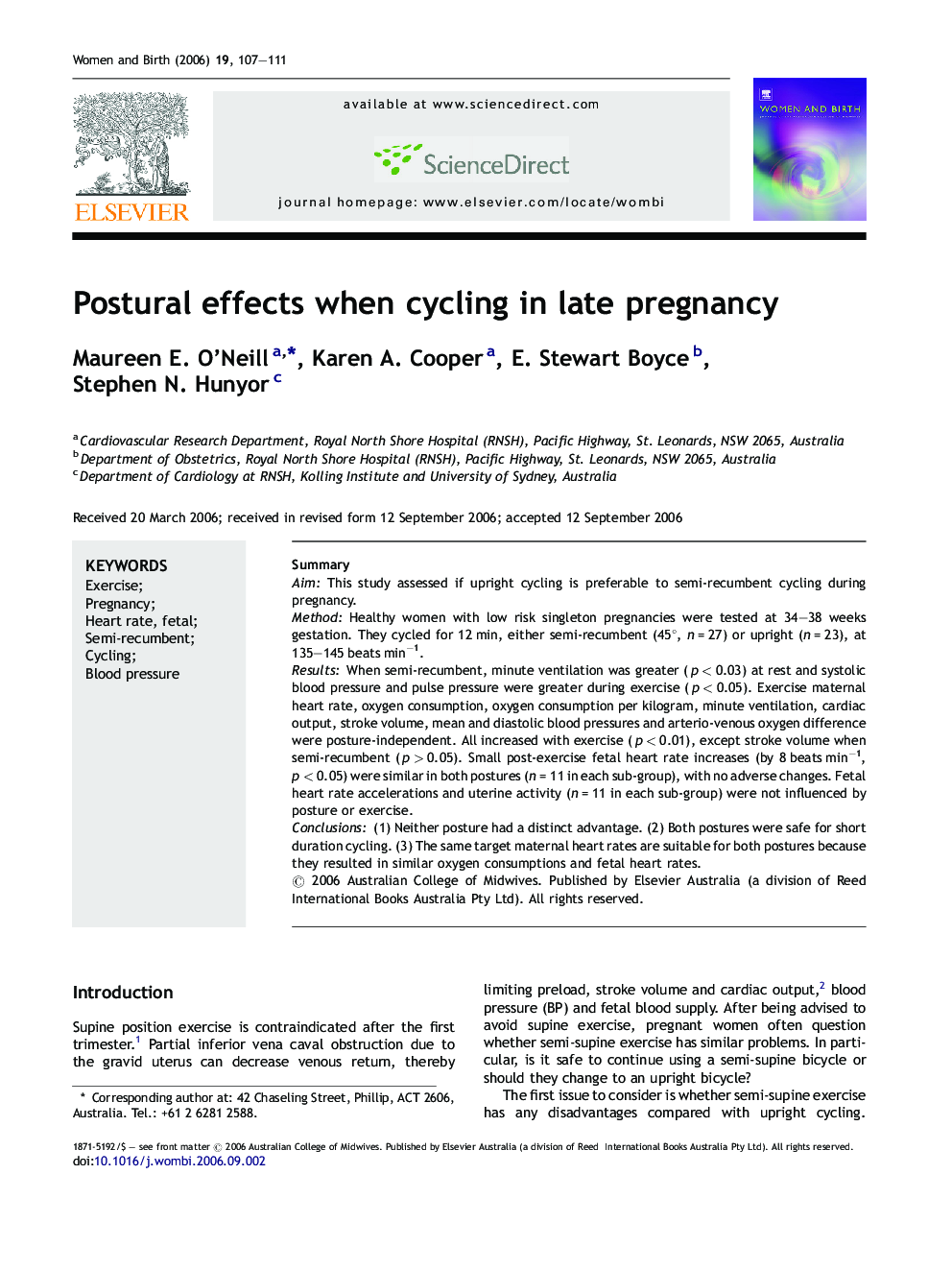 Postural effects when cycling in late pregnancy