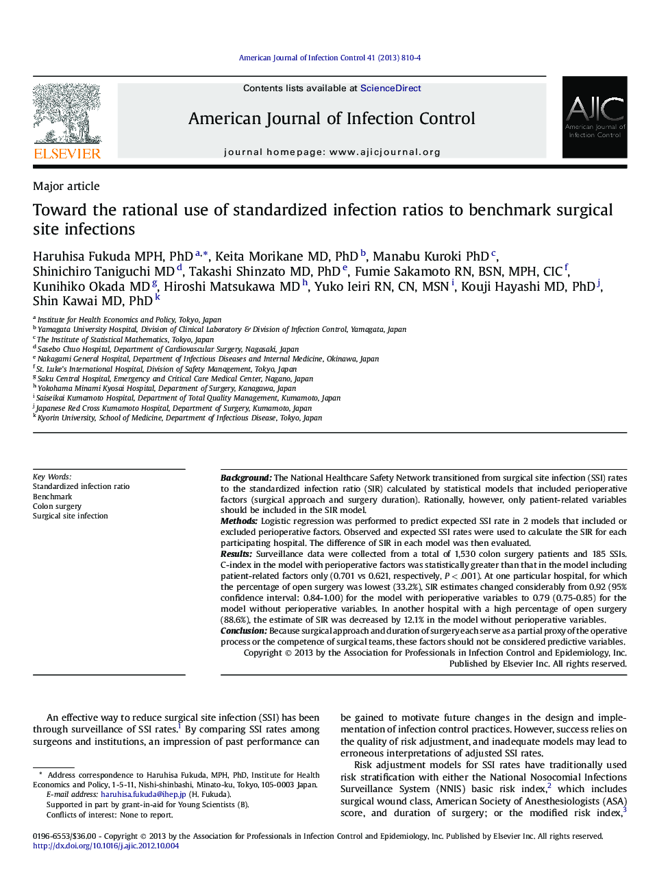 Toward the rational use of standardized infection ratios to benchmark surgical site infections 