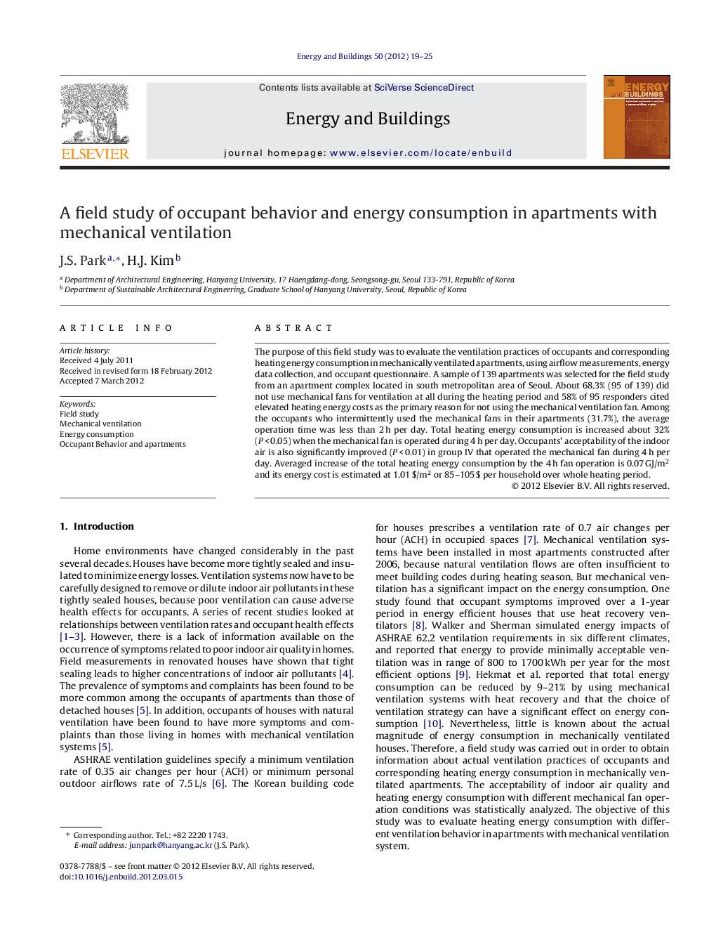 A field study of occupant behavior and energy consumption in apartments with mechanical ventilation