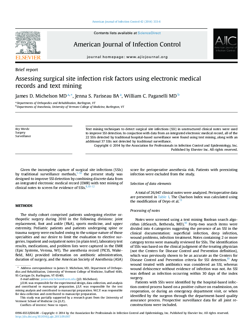 Assessing surgical site infection risk factors using electronic medical records and text mining 