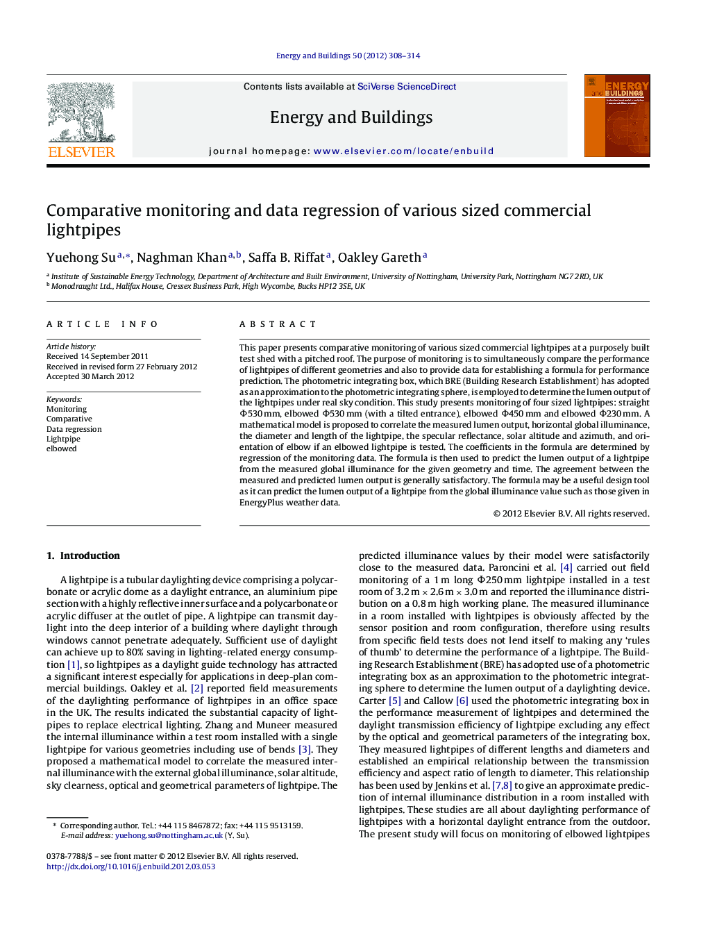 Comparative monitoring and data regression of various sized commercial lightpipes