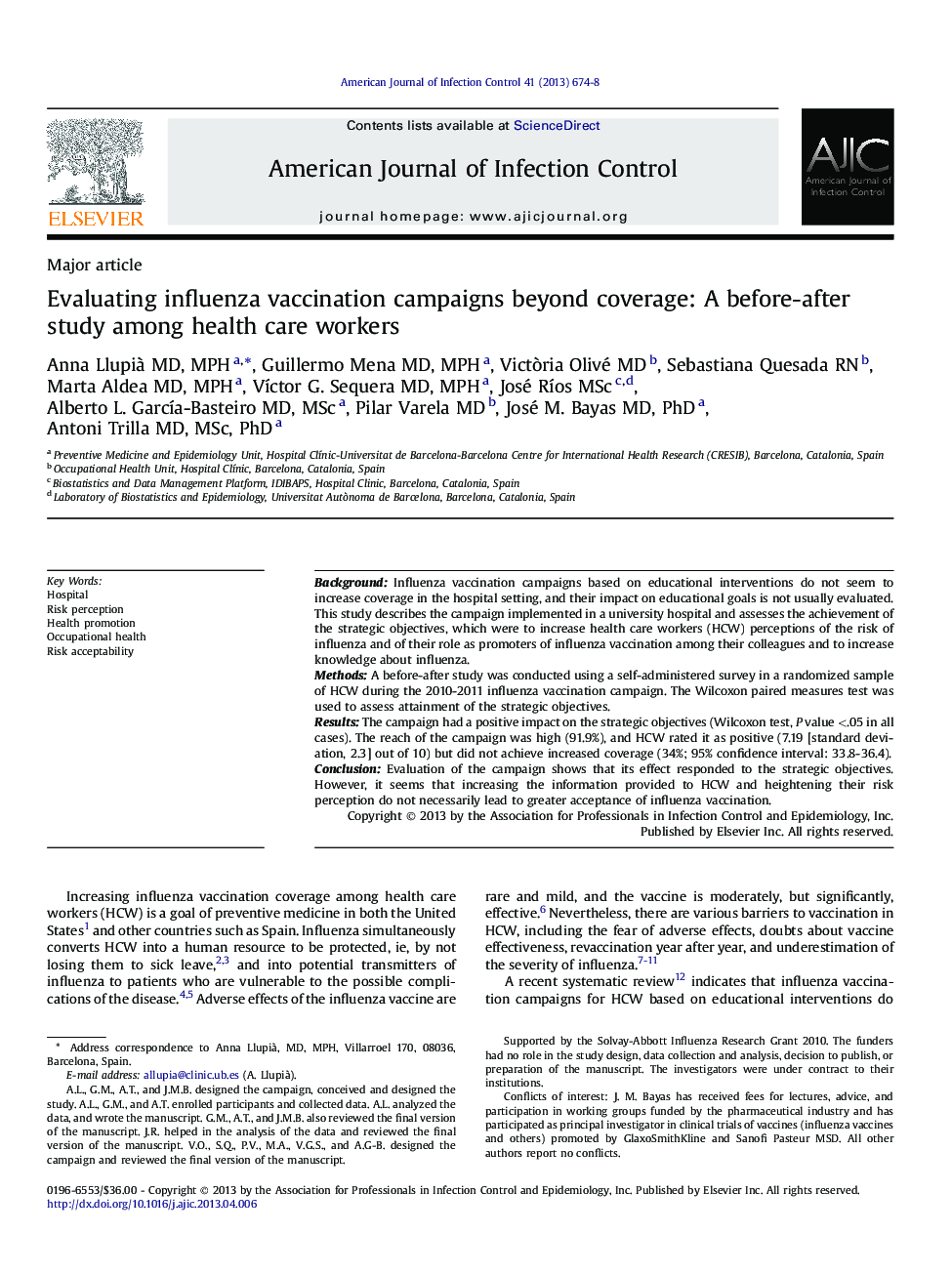 Evaluating influenza vaccination campaigns beyond coverage: A before-after study among health care workers 
