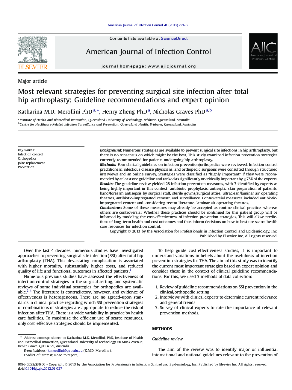 Most relevant strategies for preventing surgical site infection after total hip arthroplasty: Guideline recommendations and expert opinion 