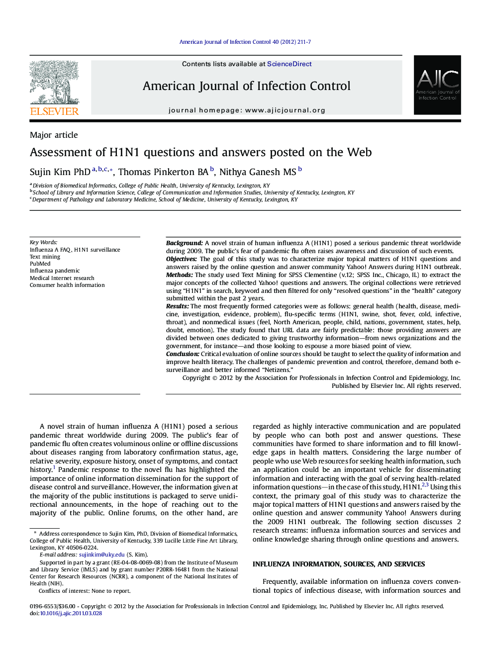 Assessment of H1N1 questions and answers posted on the Web