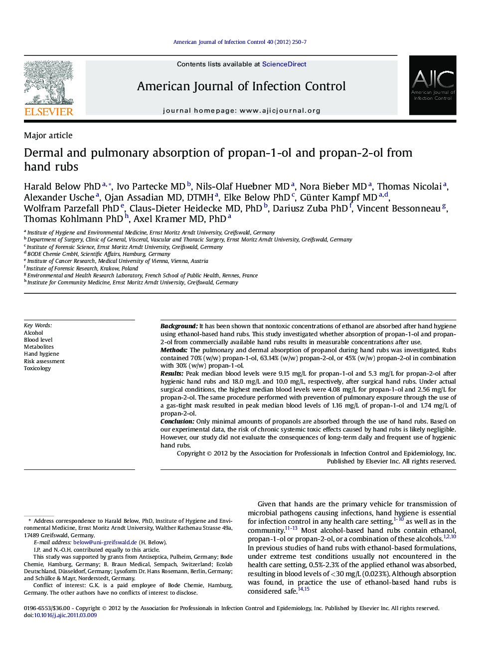 Dermal and pulmonary absorption of propan-1-ol and propan-2-ol from hand rubs 