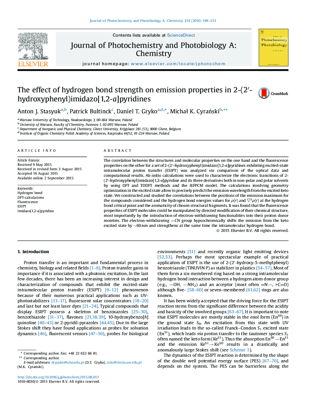 The effect of hydrogen bond strength on emission properties in 2-(2′-hydroxyphenyl)imidazo[1,2-a]pyridines