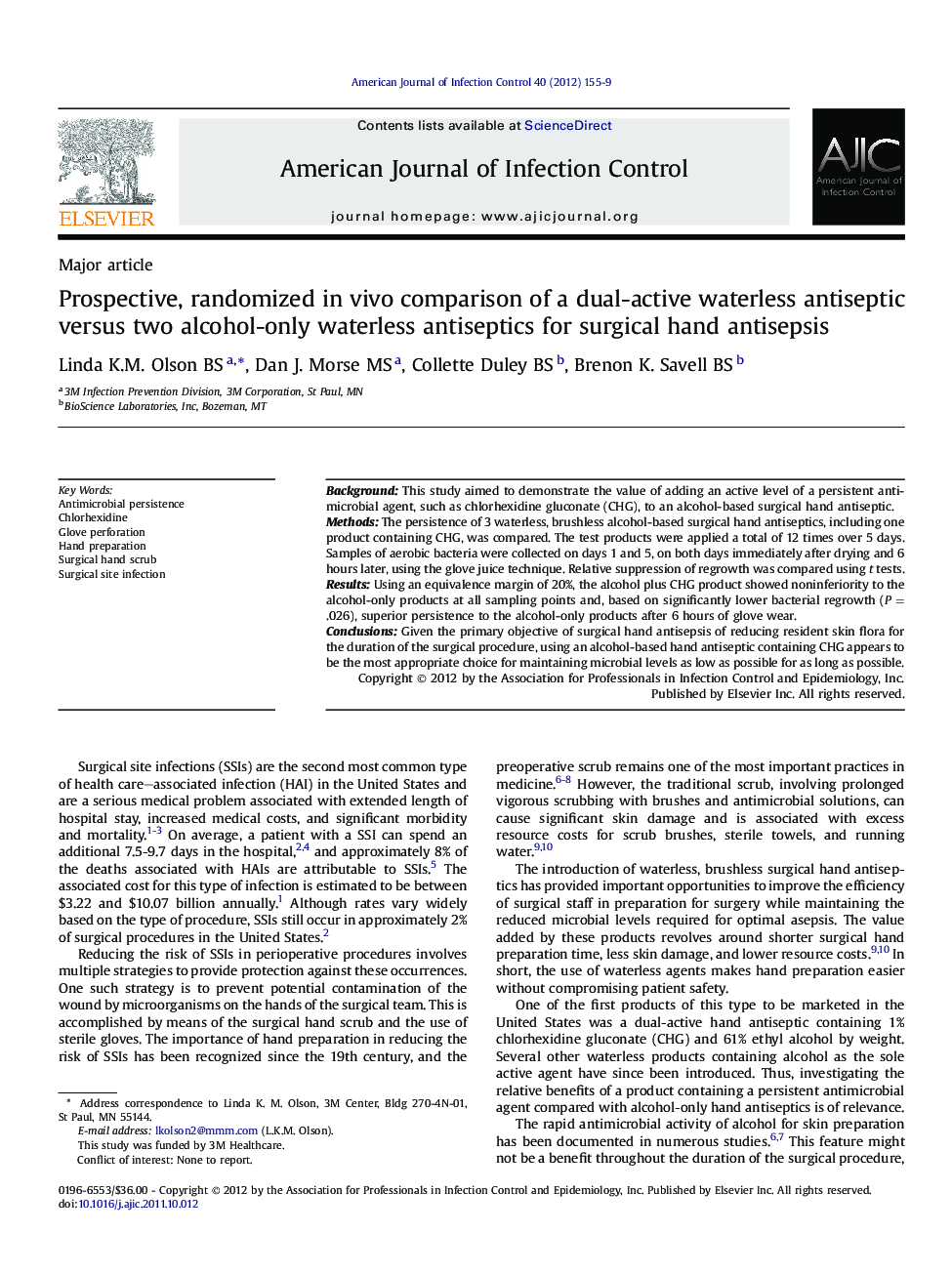 Prospective, randomized in vivo comparison of a dual-active waterless antiseptic versus two alcohol-only waterless antiseptics for surgical hand antisepsis 
