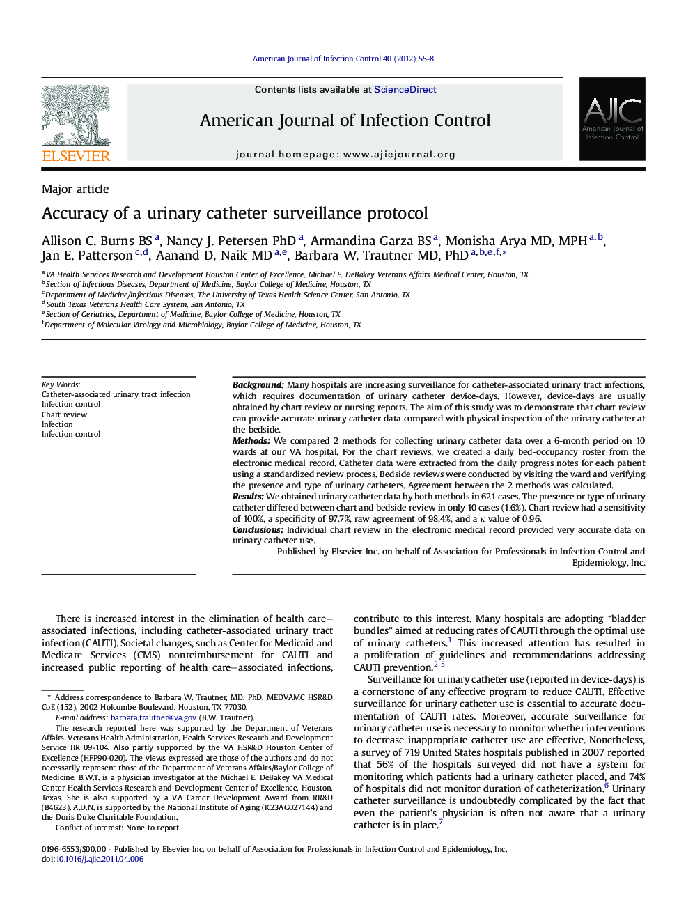 Accuracy of a urinary catheter surveillance protocol 