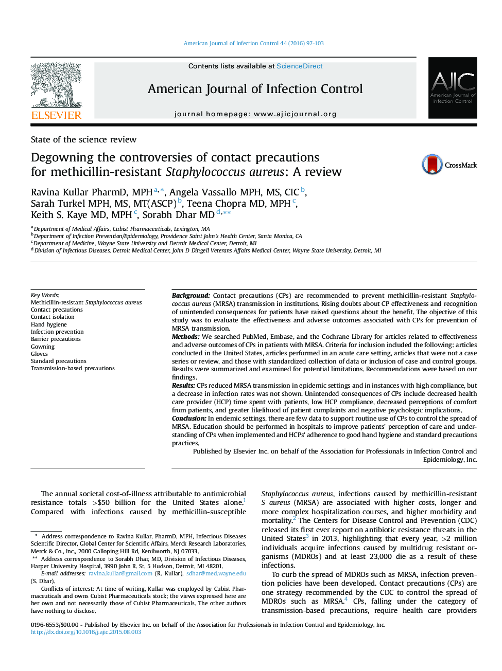 مقابله با اختلاف نظر در مورد اقدامات احتیاطی برای اورئوس استافیلوکوکوس مقاوم به methicillin: بررسی