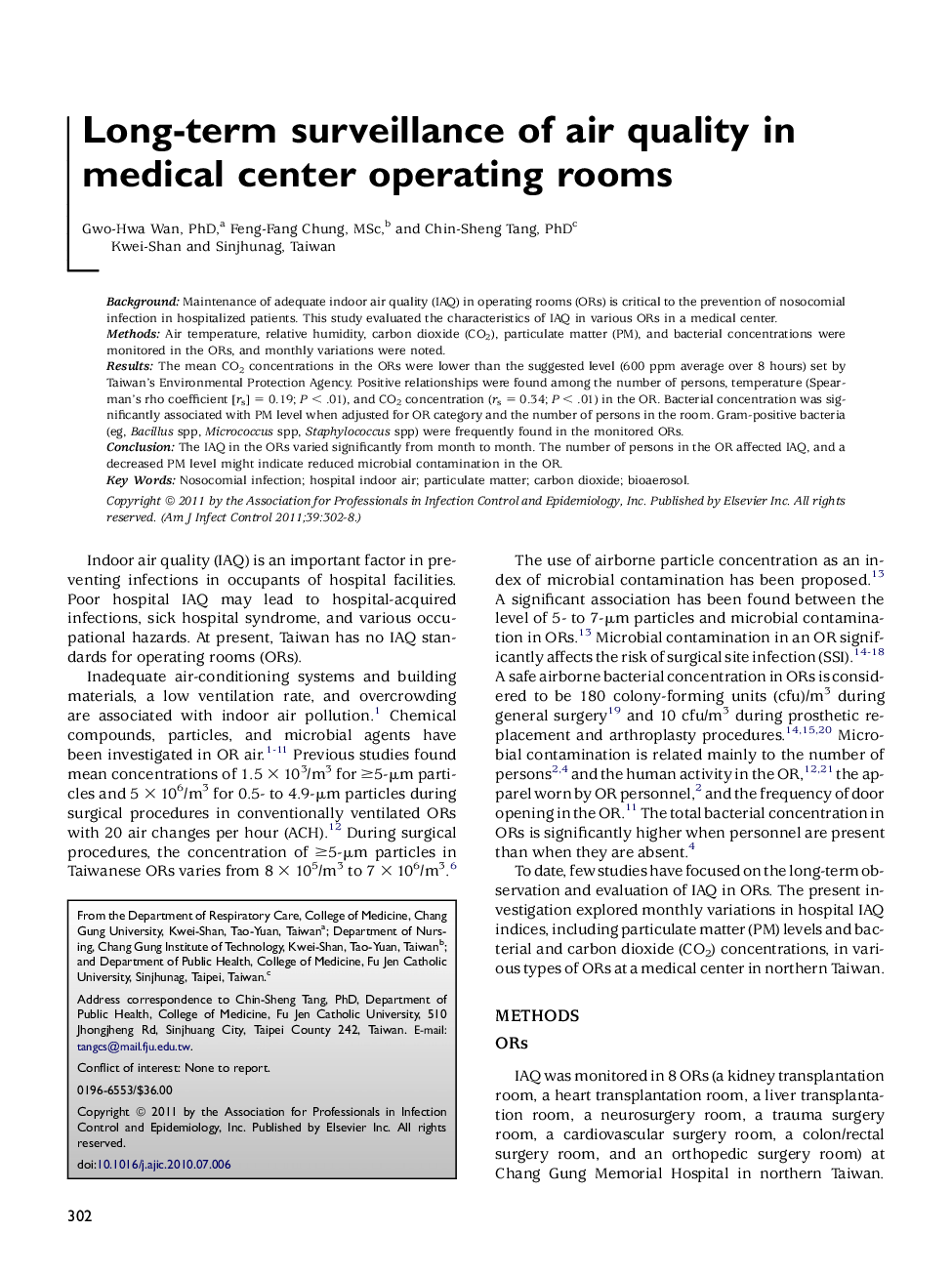 Long-term surveillance of air quality in medical center operating rooms 