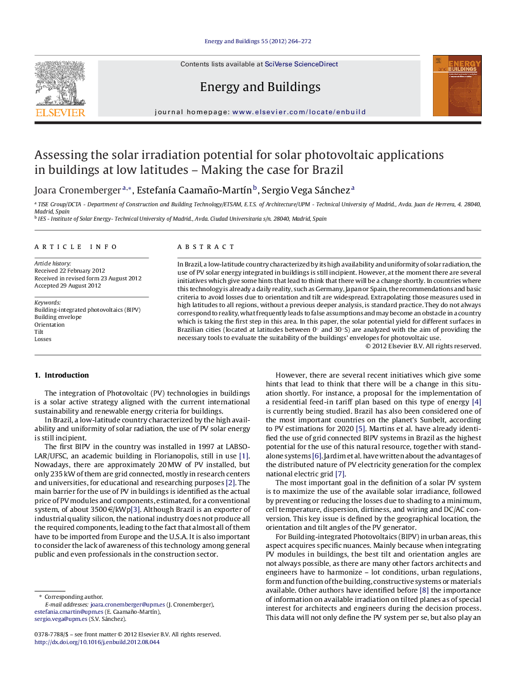 Assessing the solar irradiation potential for solar photovoltaic applications in buildings at low latitudes – Making the case for Brazil