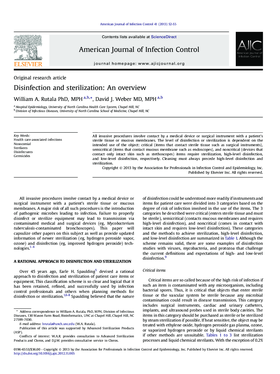 Disinfection and sterilization: An overview 