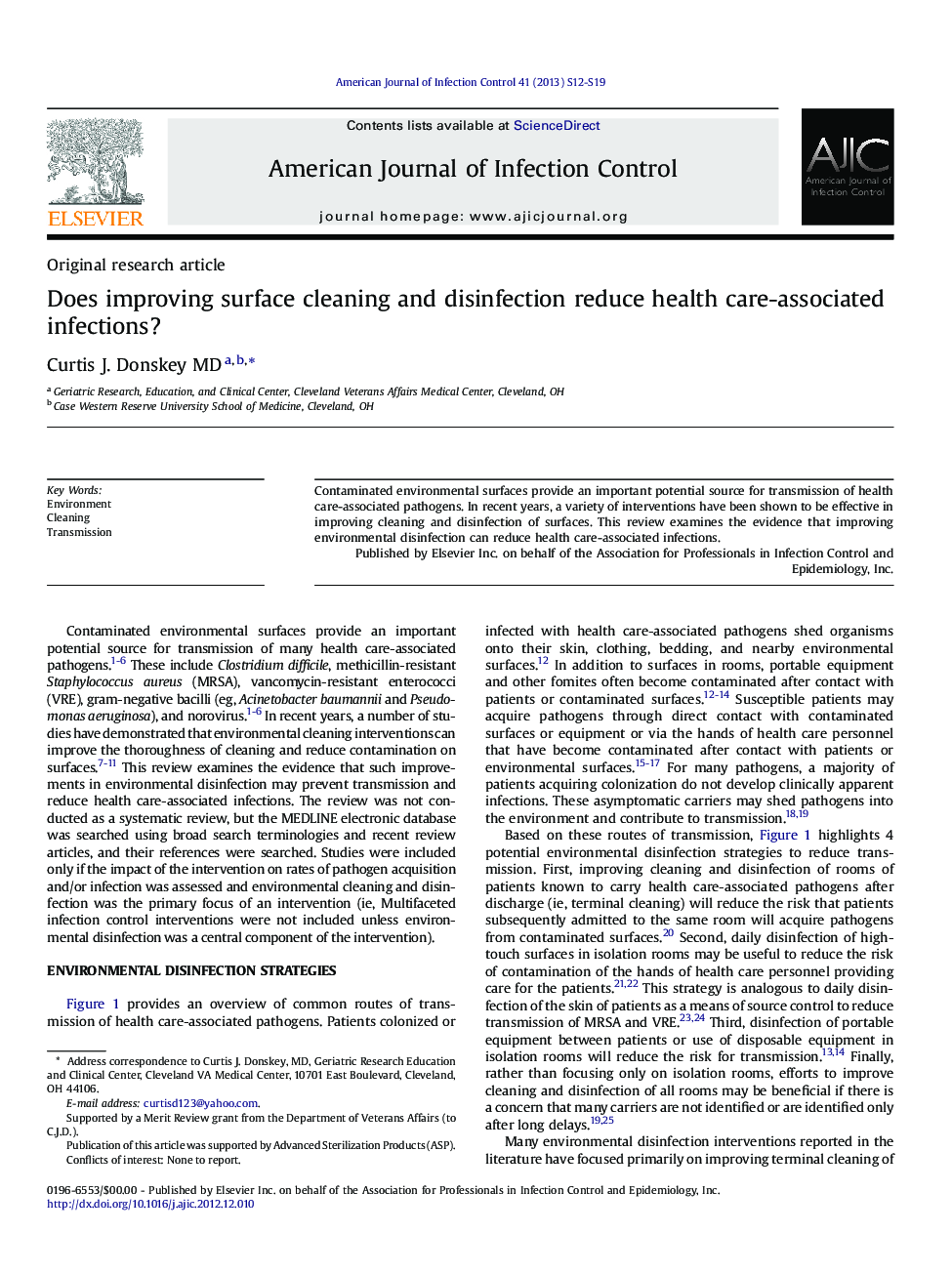 Does improving surface cleaning and disinfection reduce health care-associated infections? 