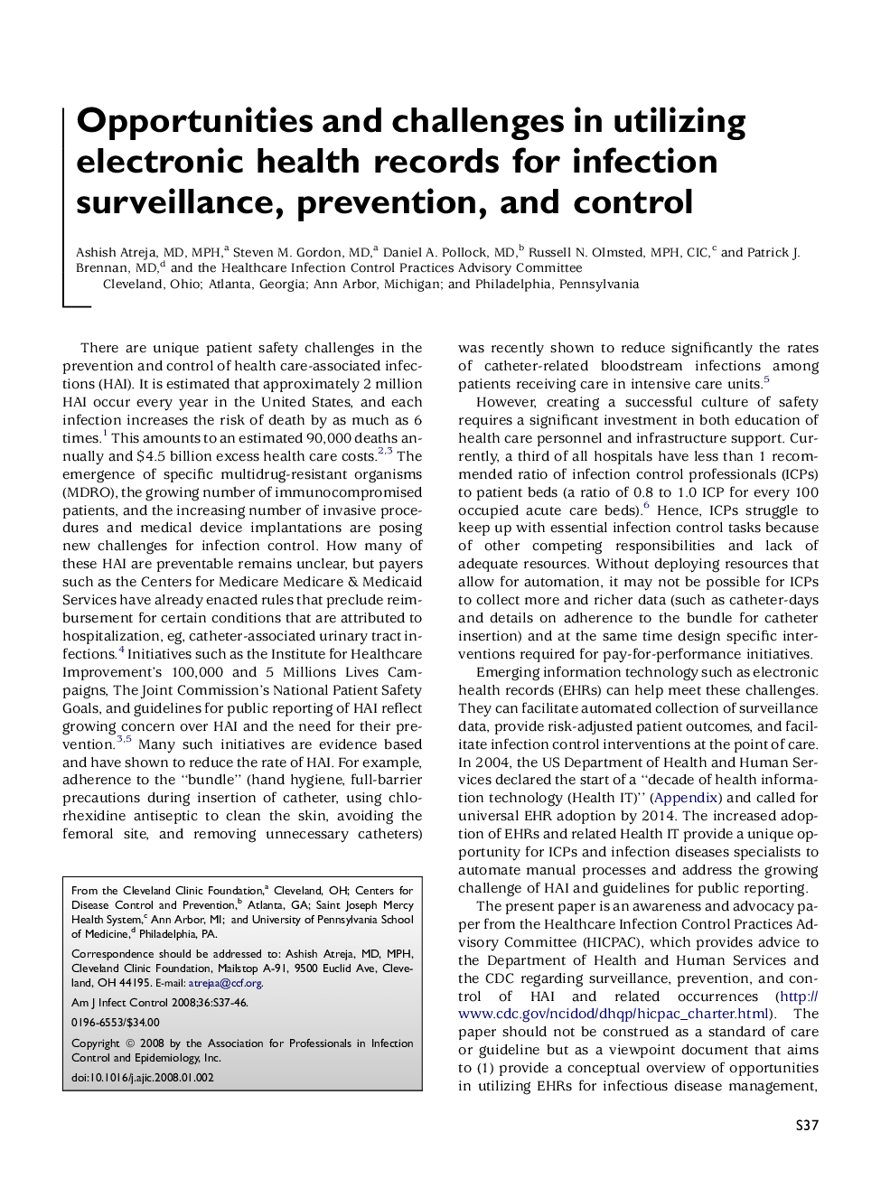 Opportunities and challenges in utilizing electronic health records for infection surveillance, prevention, and control