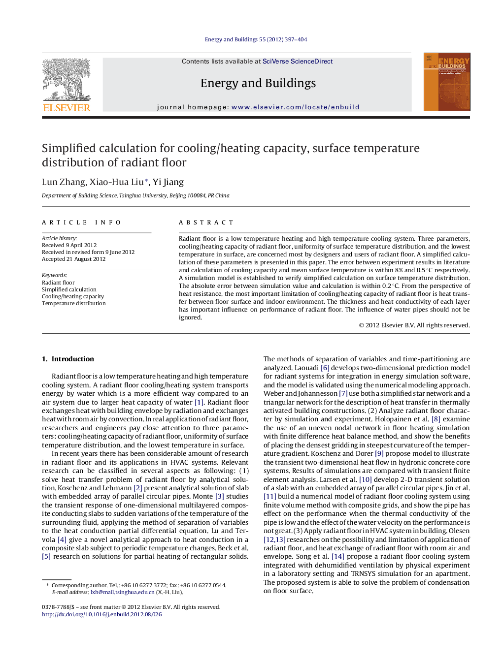 Simplified calculation for cooling/heating capacity, surface temperature distribution of radiant floor