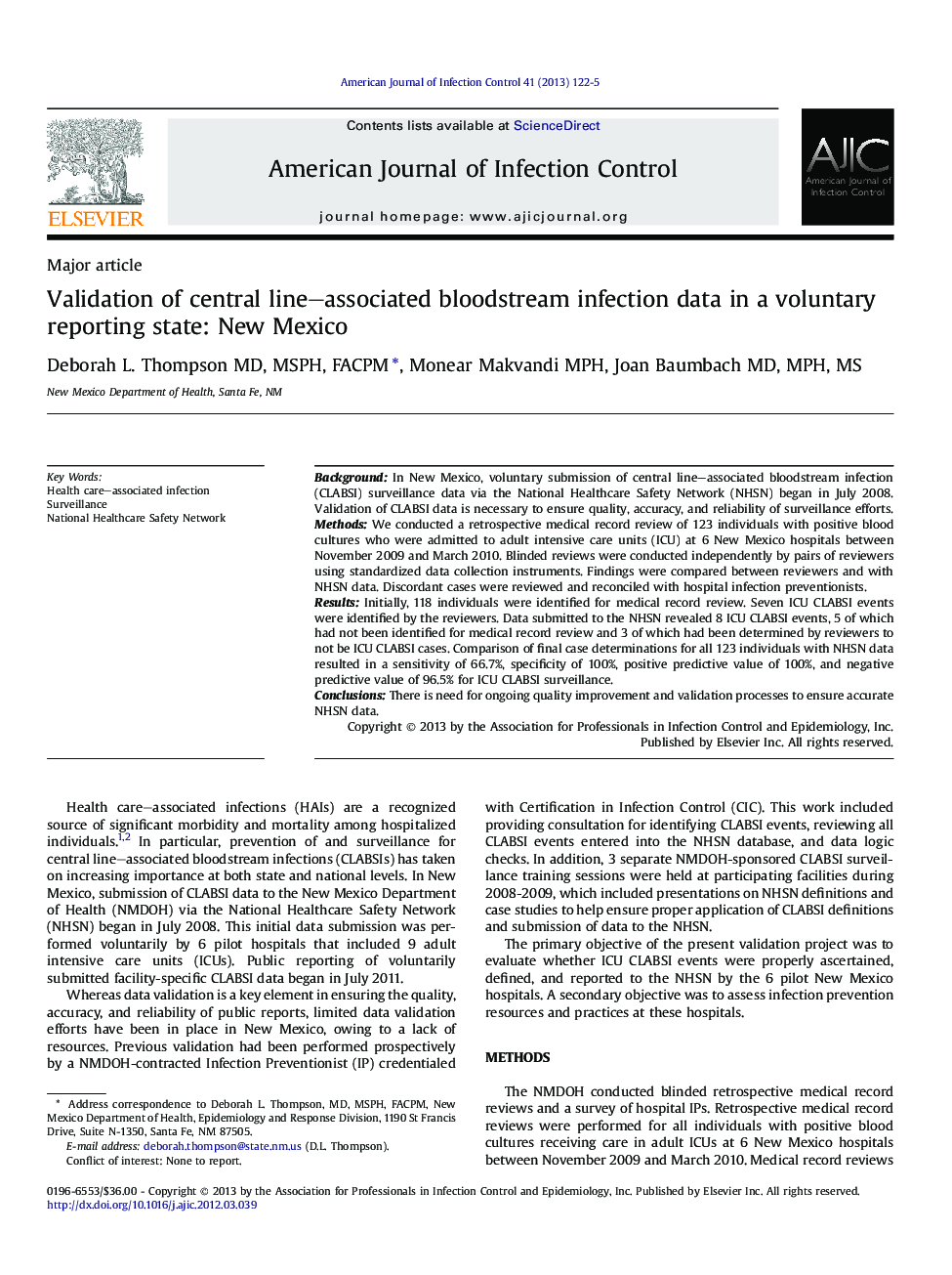 Validation of central line–associated bloodstream infection data in a voluntary reporting state: New Mexico 