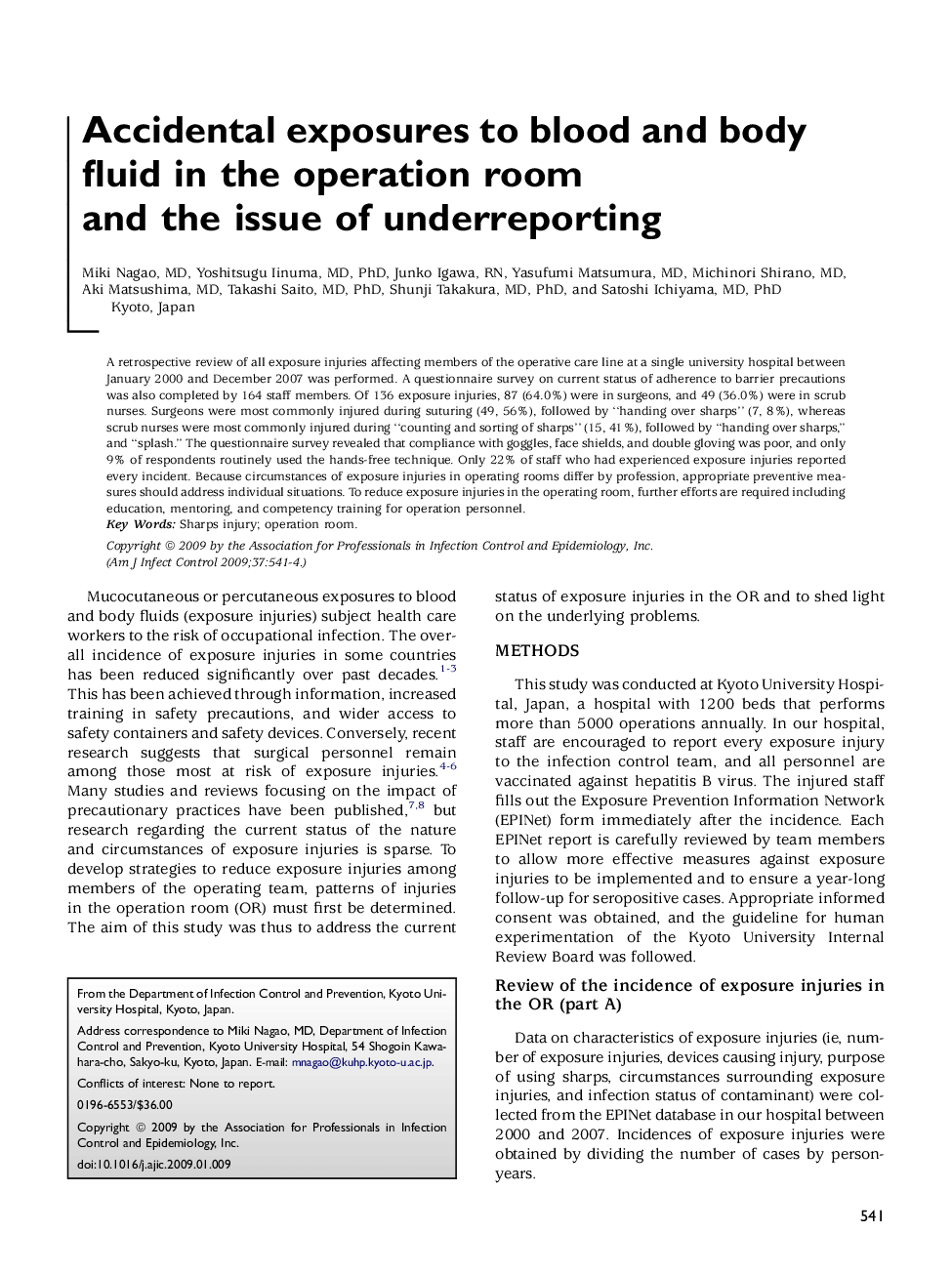 Accidental exposures to blood and body fluid in the operation room and the issue of underreporting 