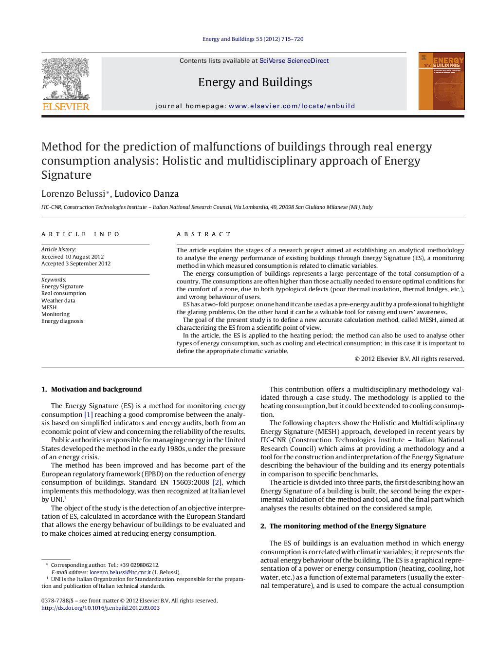 Method for the prediction of malfunctions of buildings through real energy consumption analysis: Holistic and multidisciplinary approach of Energy Signature