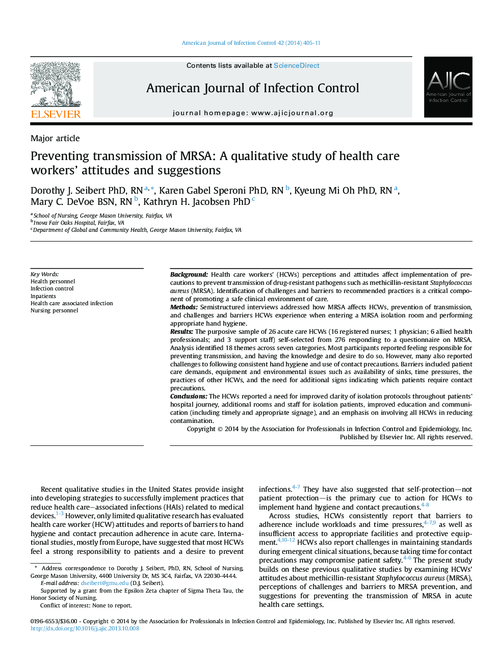 پیشگیری از انتقال MRSA: مطالعه کیفی از نگرش ها و پیشنهادات کارکنان بهداشتی درمانی