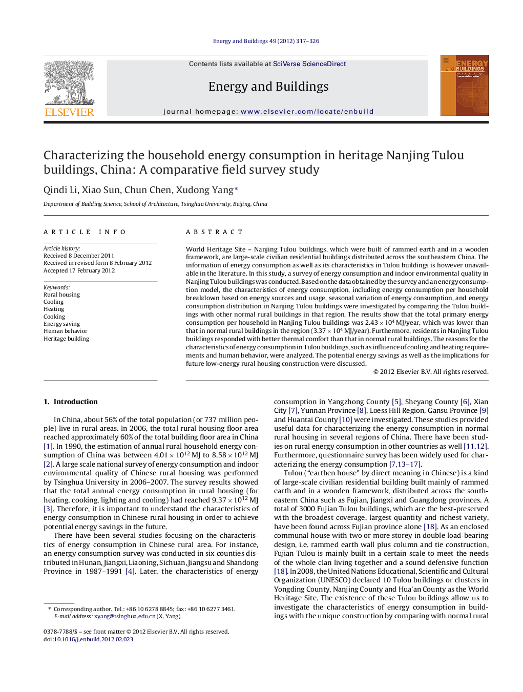 Characterizing the household energy consumption in heritage Nanjing Tulou buildings, China: A comparative field survey study