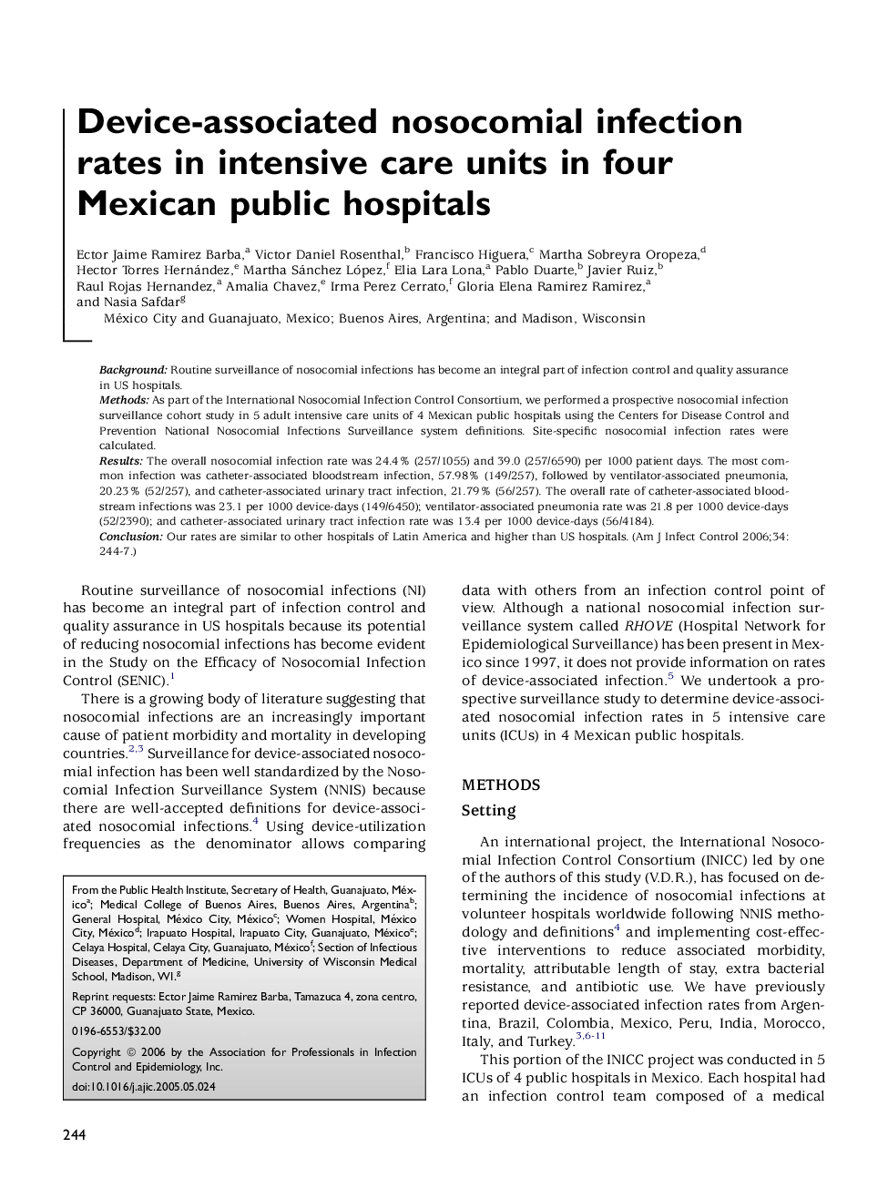 Device-associated nosocomial infection rates in intensive care units in four Mexican public hospitals