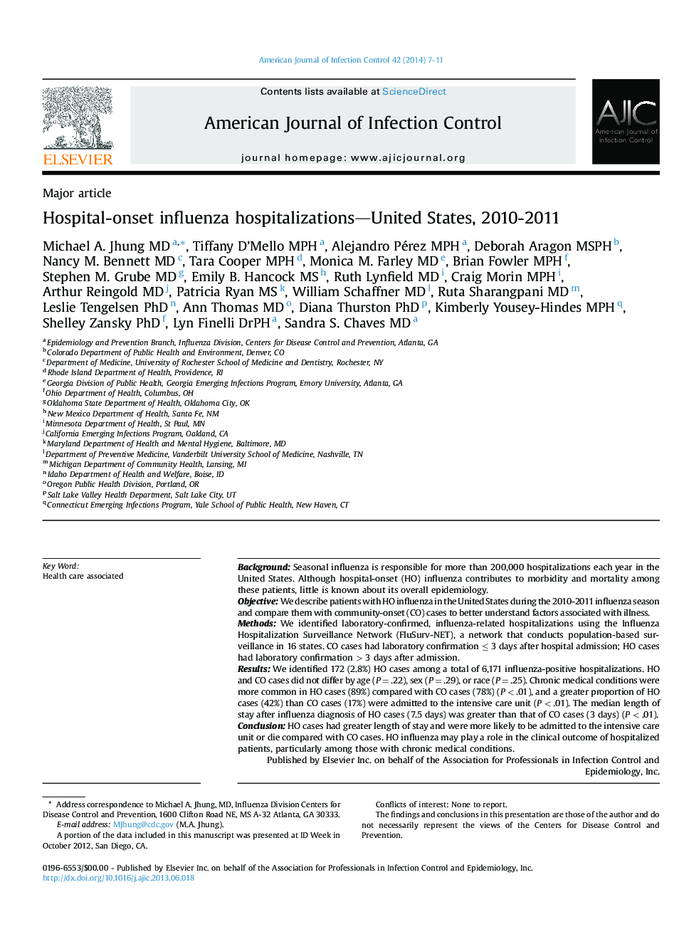 Hospital-onset influenza hospitalizations—United States, 2010-2011 